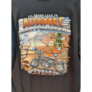 Harley Davidson Shirt Mens XL Road Map Eagle Biker Motorcycle Adamec Skull FL